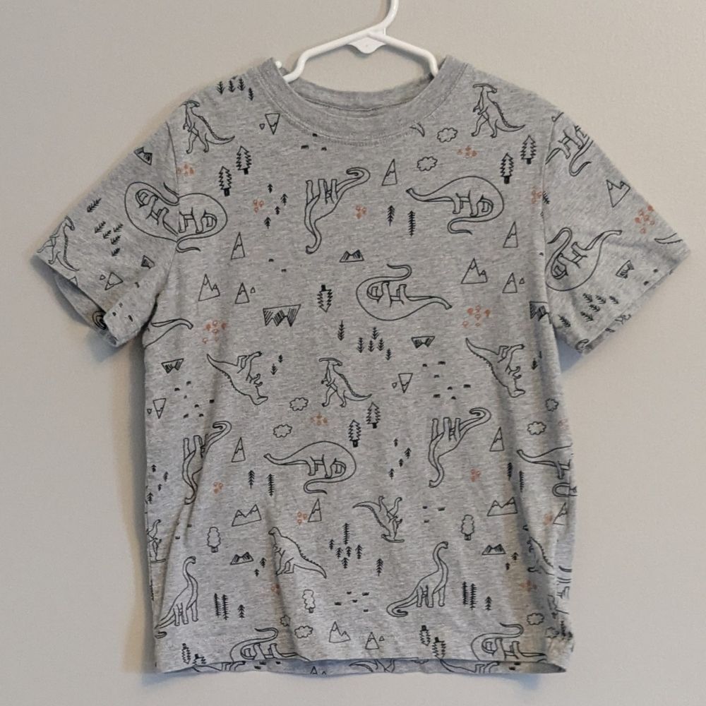 Hanna Andersson Boys Dinosaur Graphic T-Shirt Gray Cotton Short Sleeve Tee 120